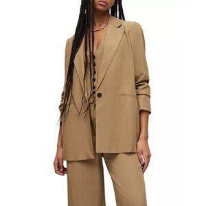 AllSaints Womens Size 8 Khaki Tan Yolanda relaxed-fit woven blazer Jacket $379